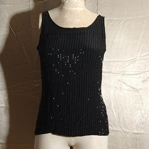 Vintage 80s Black Beaded Silk Tank Top size 4. Partial row missing on back, a fe